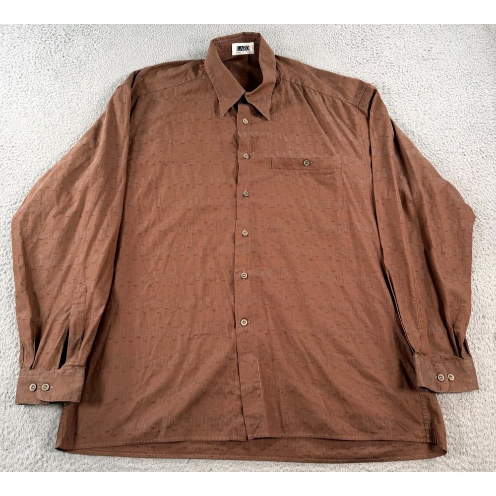 LAZO Shirt Men's XL Brown‎ Cotton Button Up Textured Casual Summer Outdoor Italy
